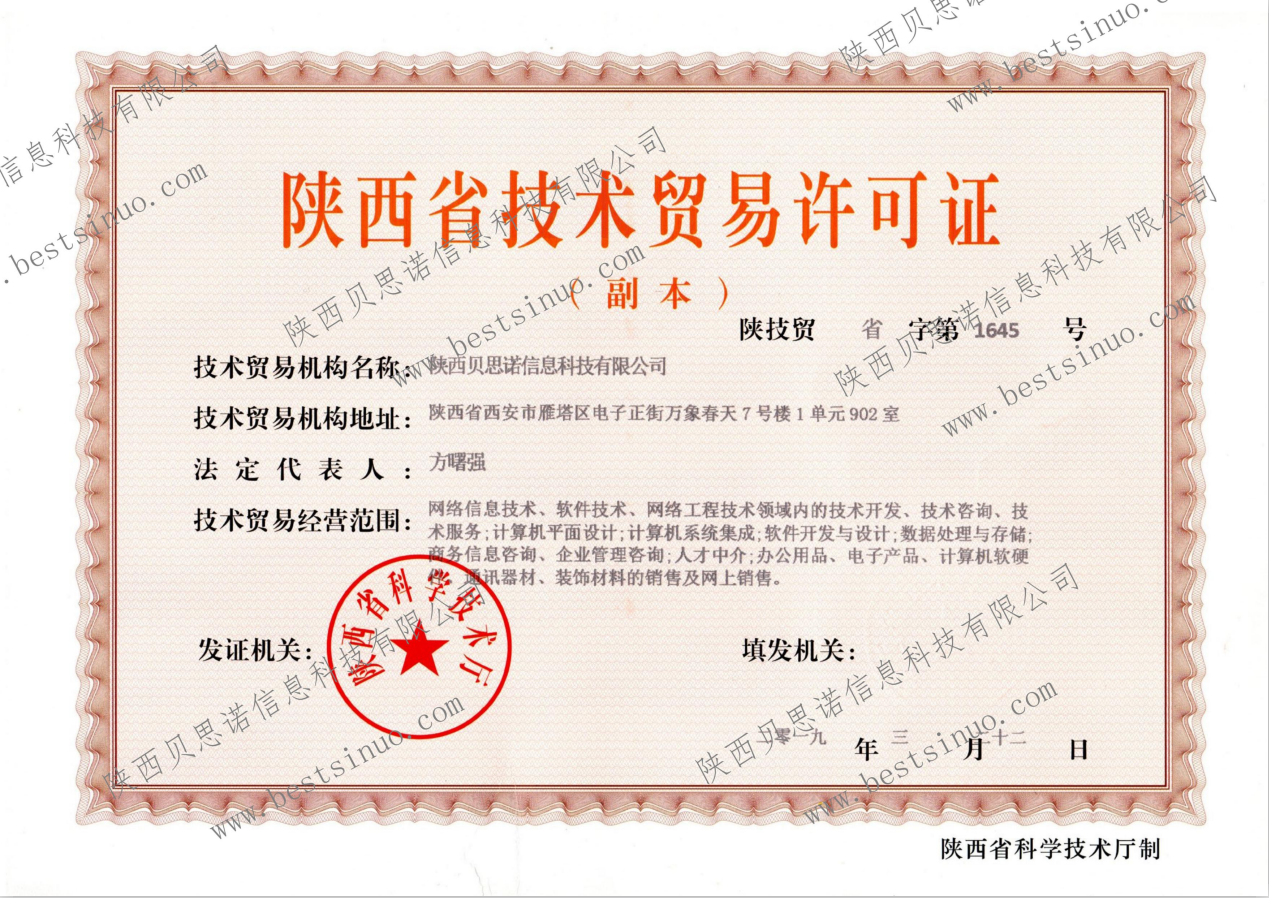 陕西省技术贸易许可证